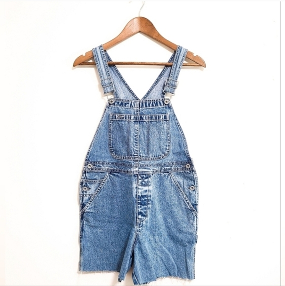 Vintage Y2K GAP Light Wash Cut Off Shortall Overalls - Picture 1 of 6